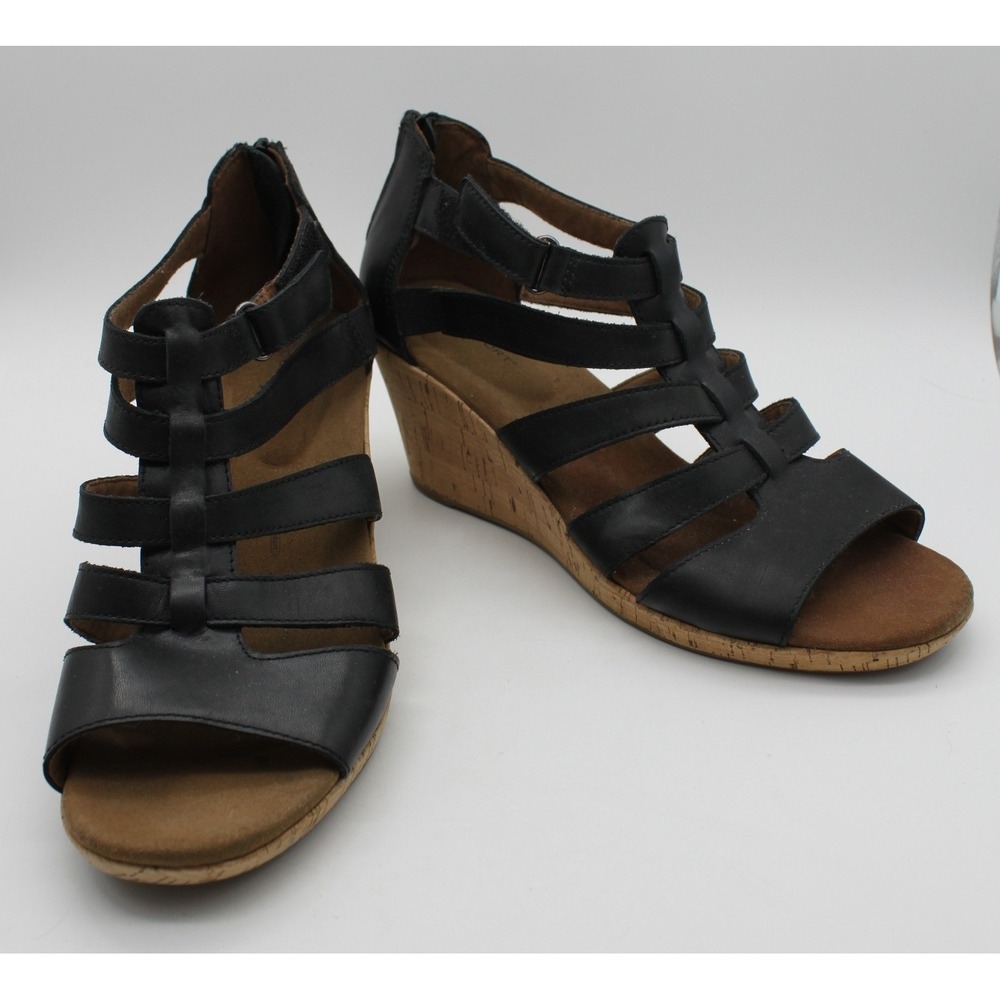 Rockport Briah Strappy Boho Everyday Comfort Black Gladiator Wedge Sandal 8.5
